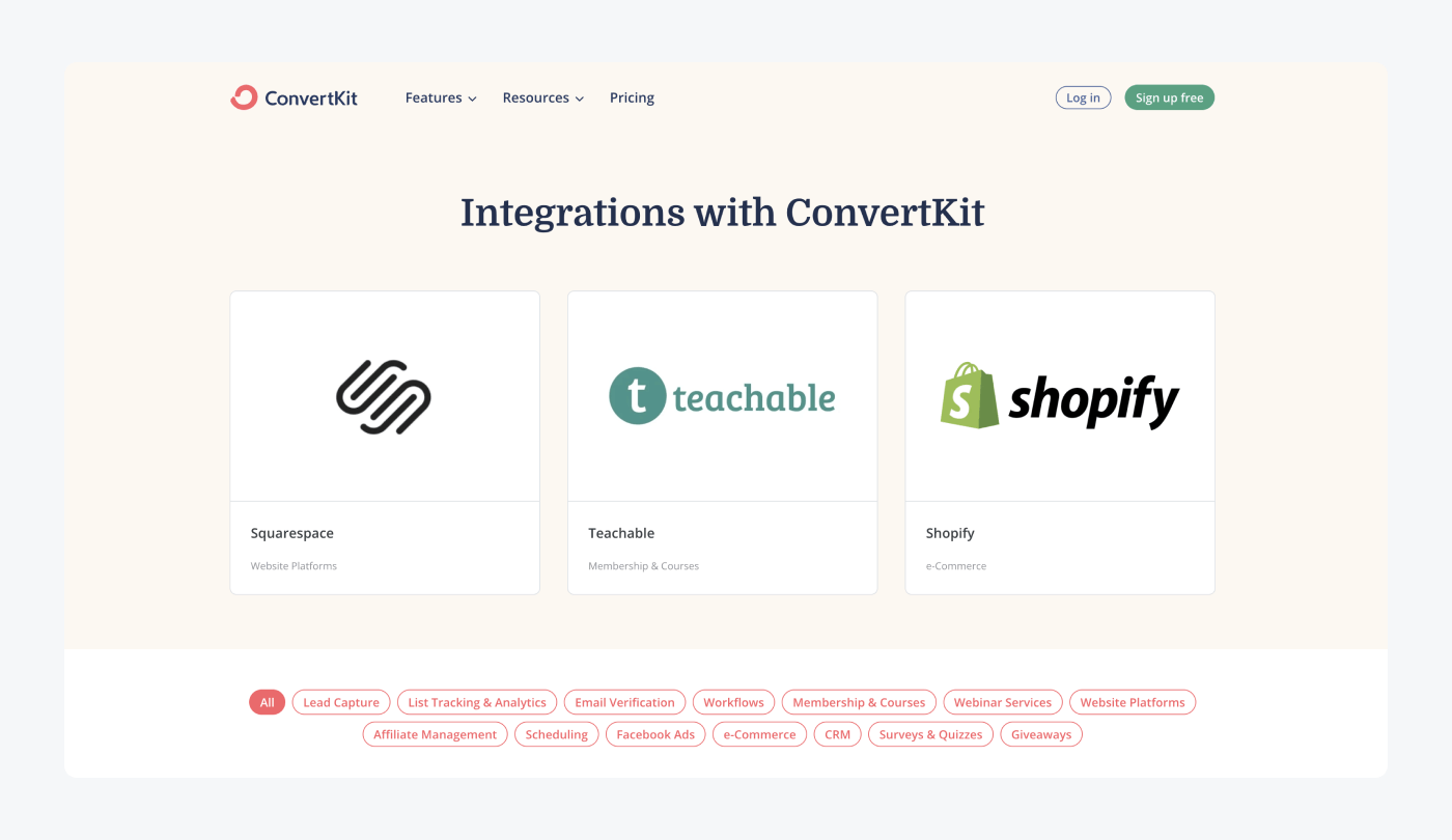 converkit's app integrations