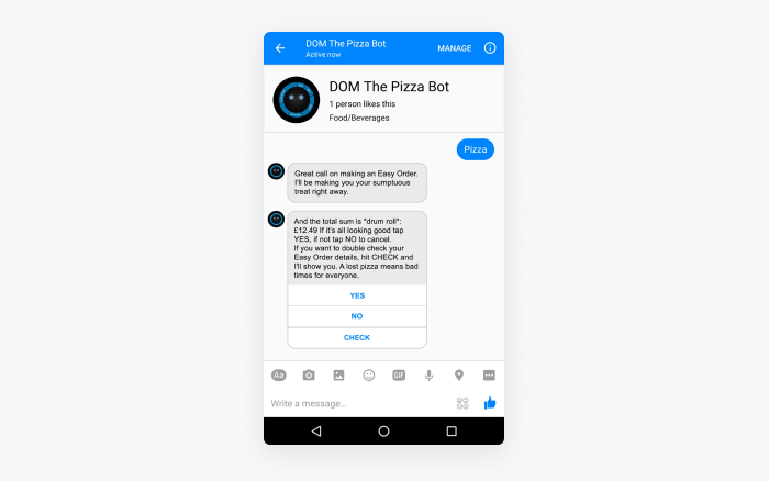 how Dominos use this bot idea on Facebook