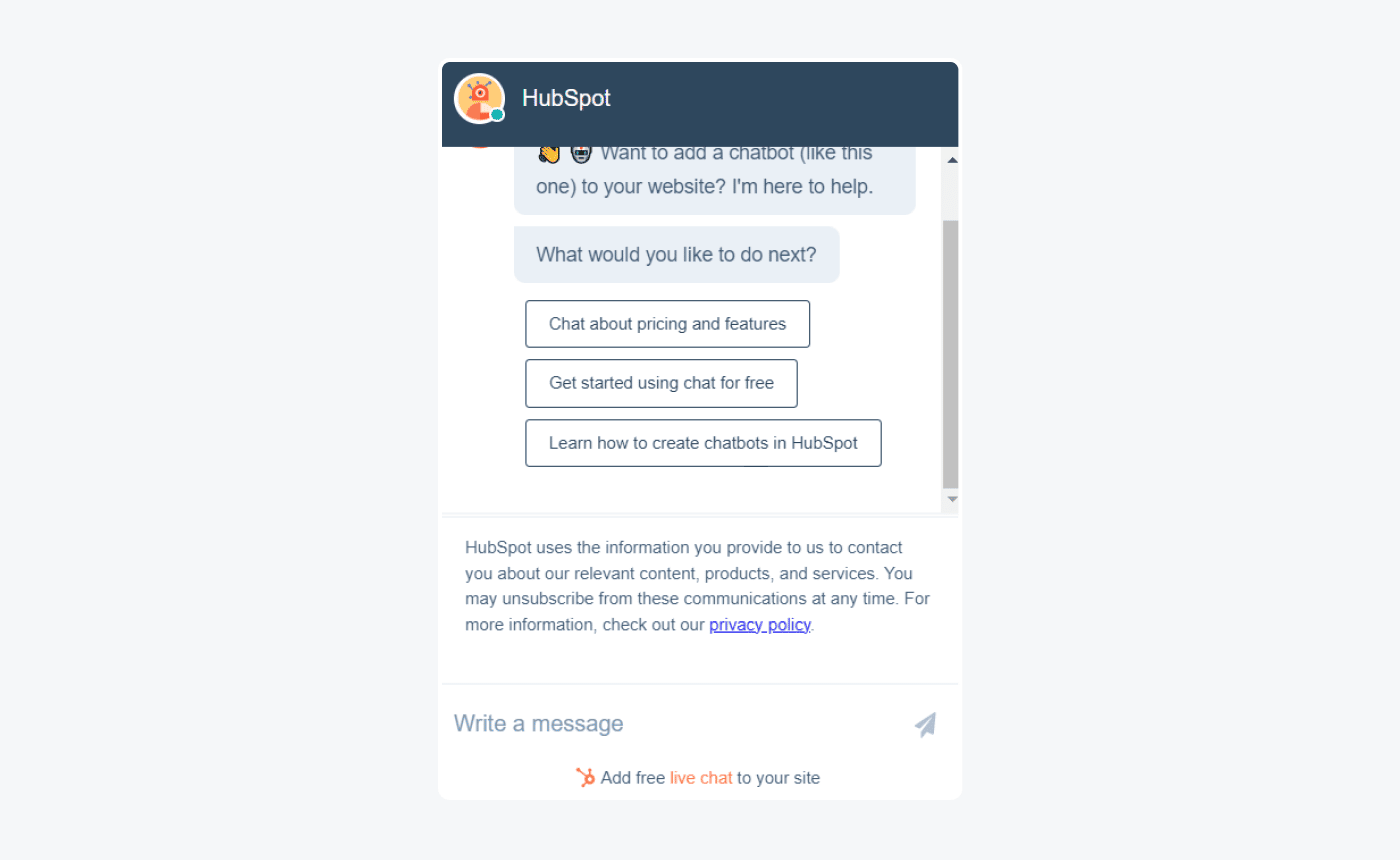 hubspot live chat window