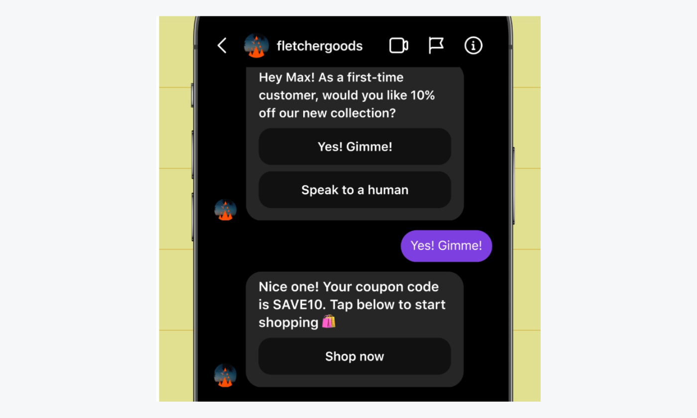 ManyChat ecommerce chatbot example 