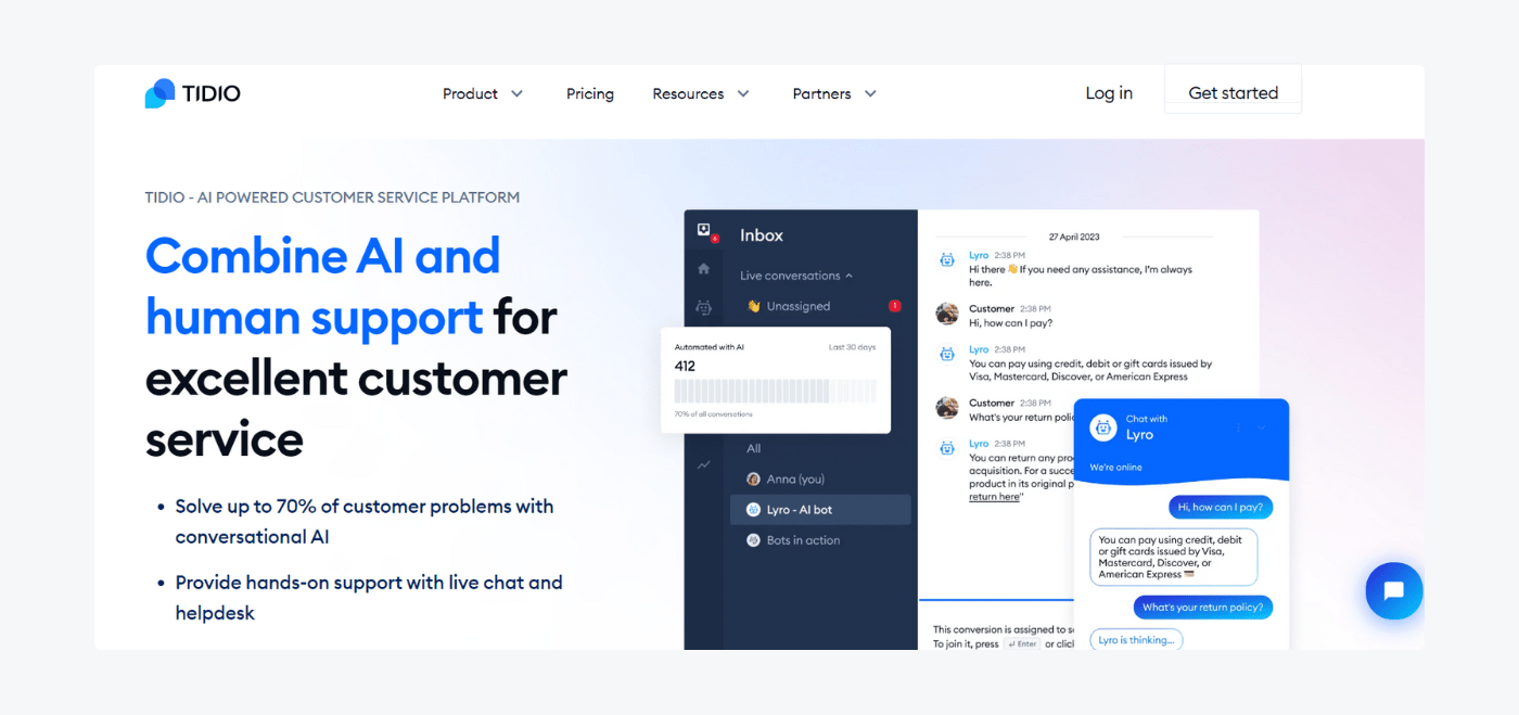 tidio software landing page 