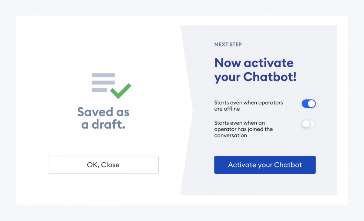 Activate your chatbot page in Tidio panel