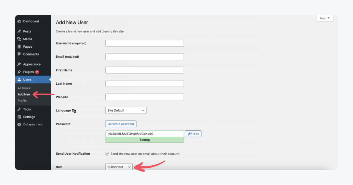 How to add a new user to a WordPress site