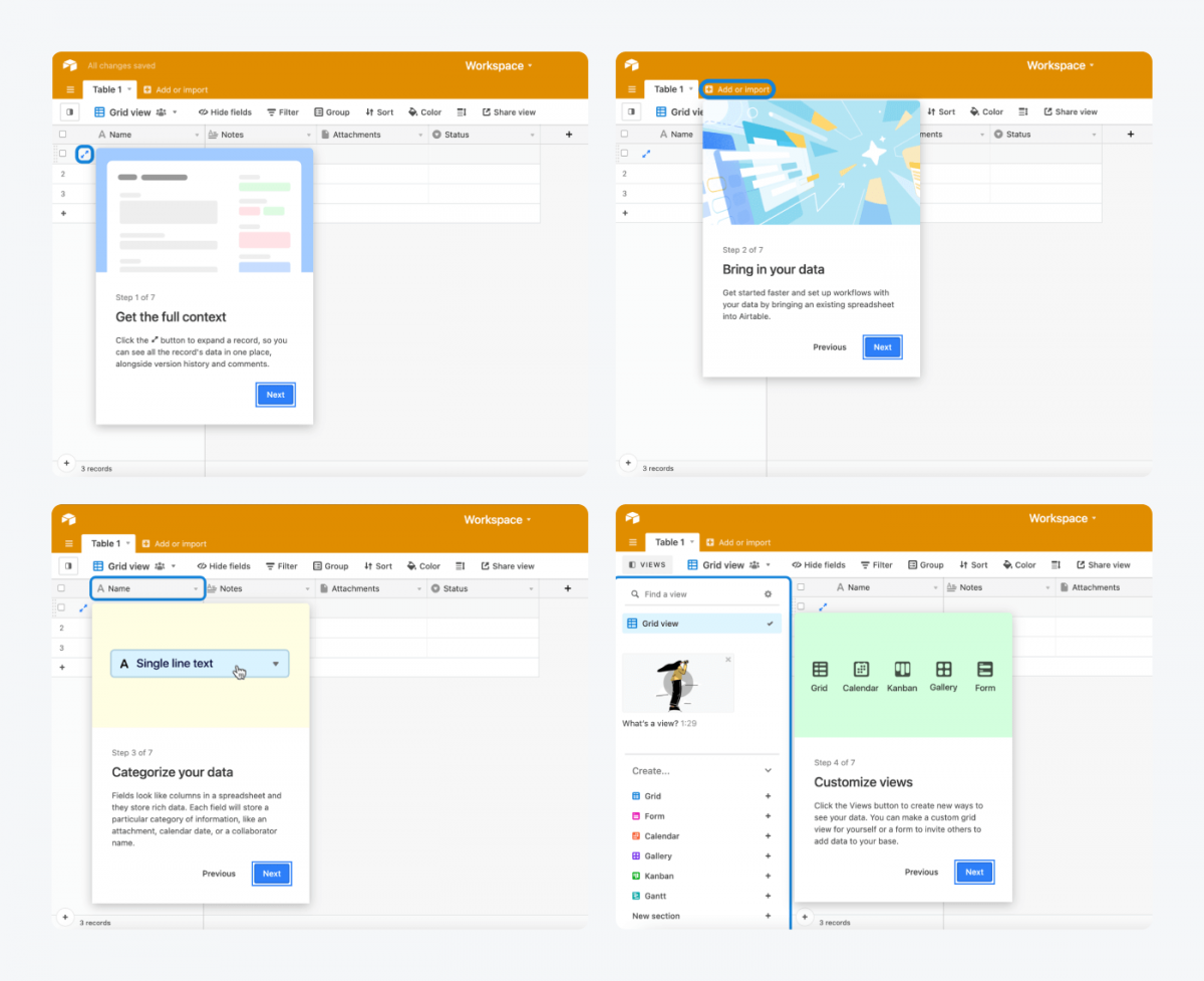 Airtable's interactive show of features