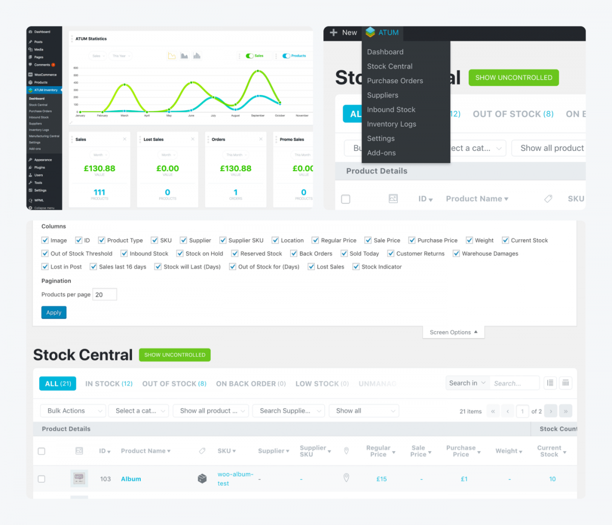 Panel previews of ATUM Inventory Management