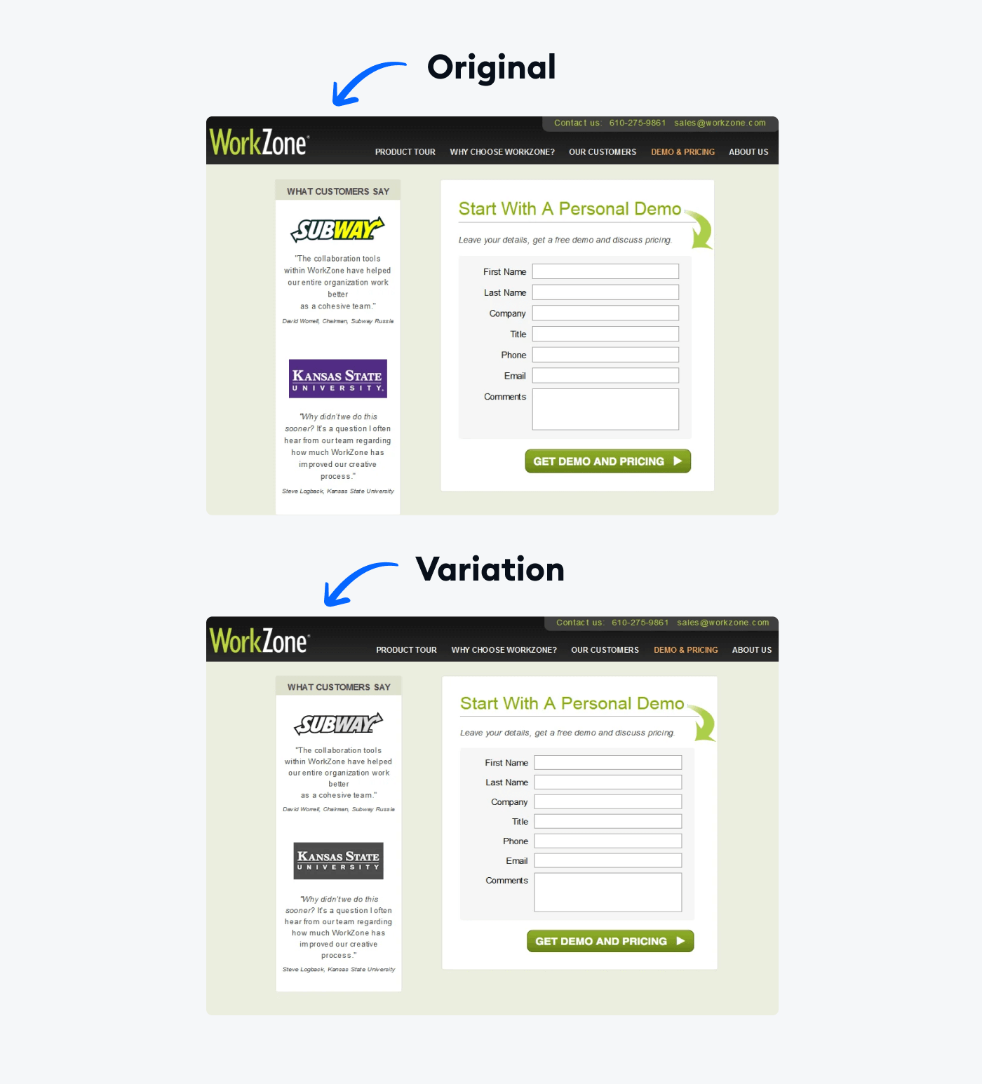 workzone ab testing example