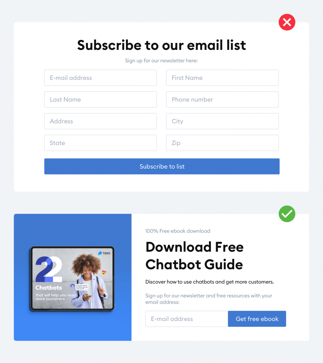 Newsletter signup form design best practice example