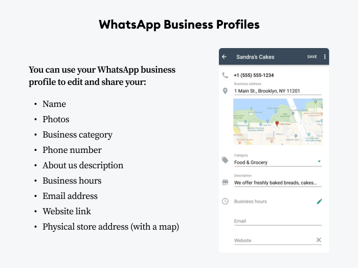 Screenshot showing edit your business profile in WhatsApp Business