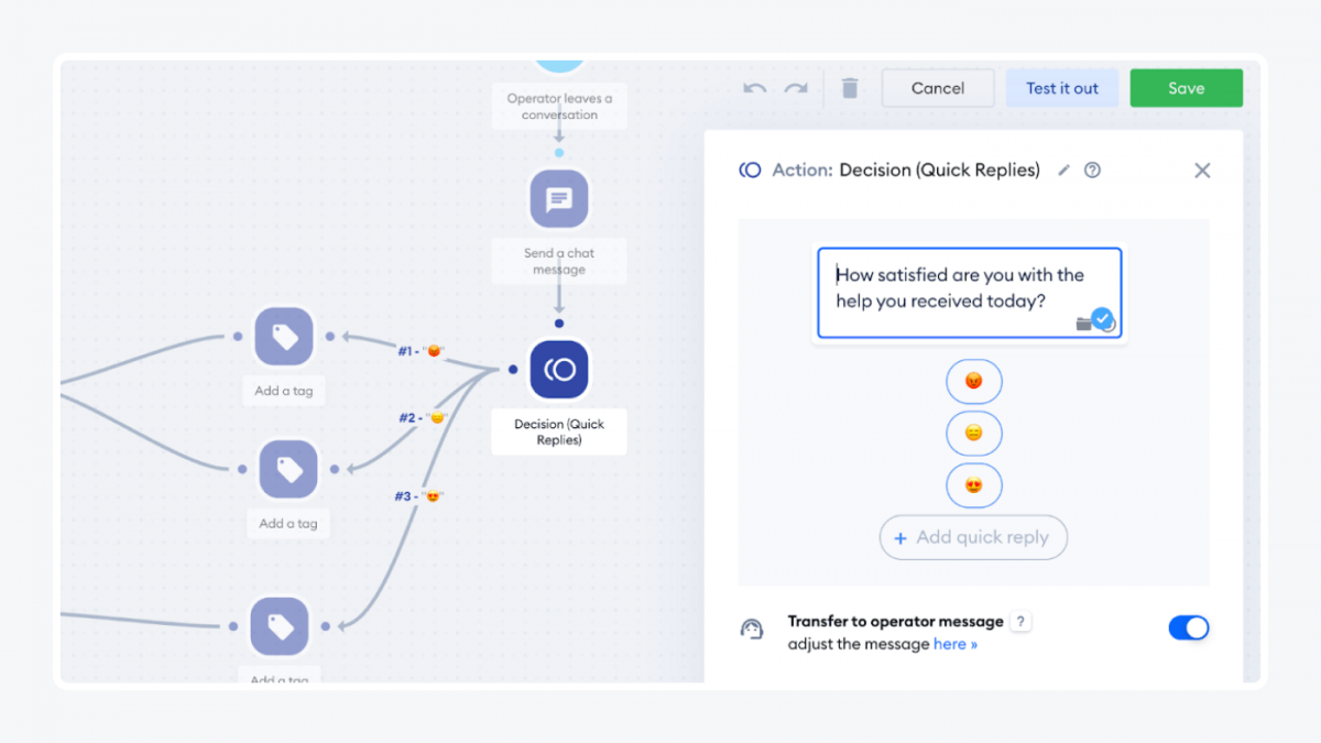 Customer feedback script in Tidio panel