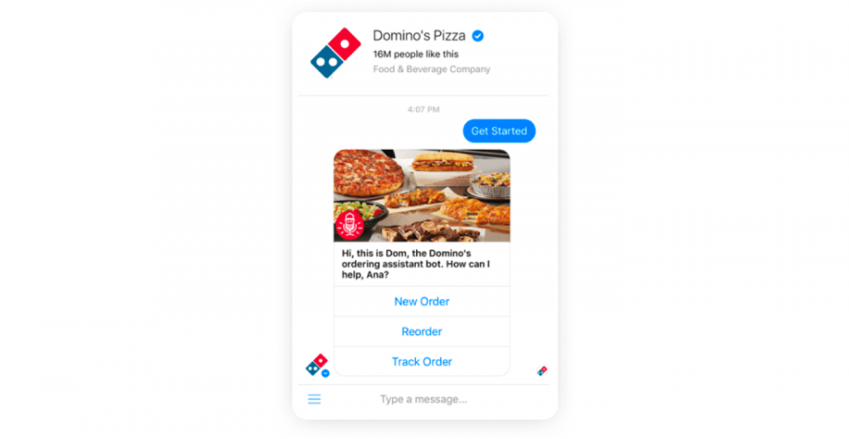 A chatbot conversation example from Domino's