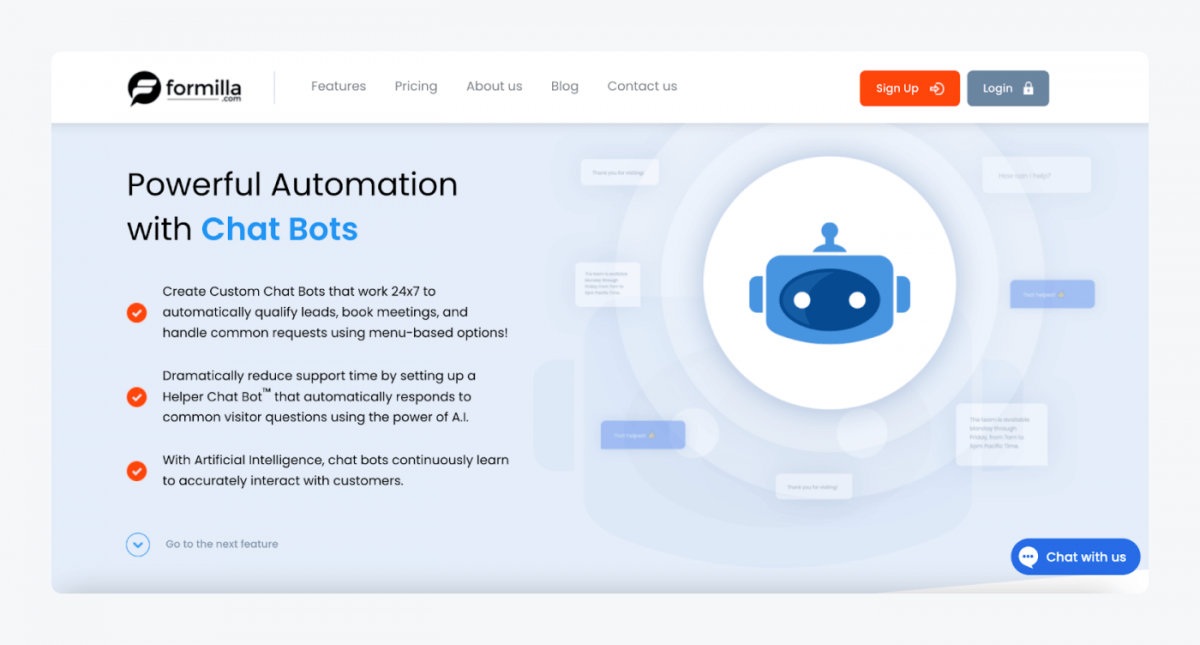 Formilla chatbot page