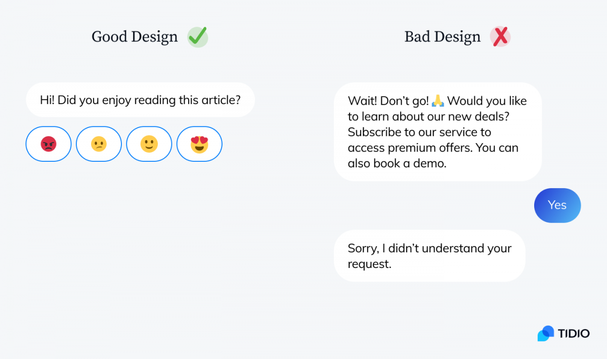 Good and bad example of chatbot design