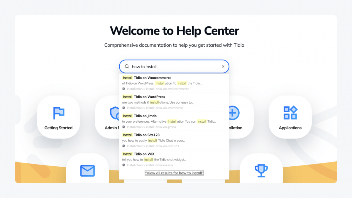 Tidio's help center homepage