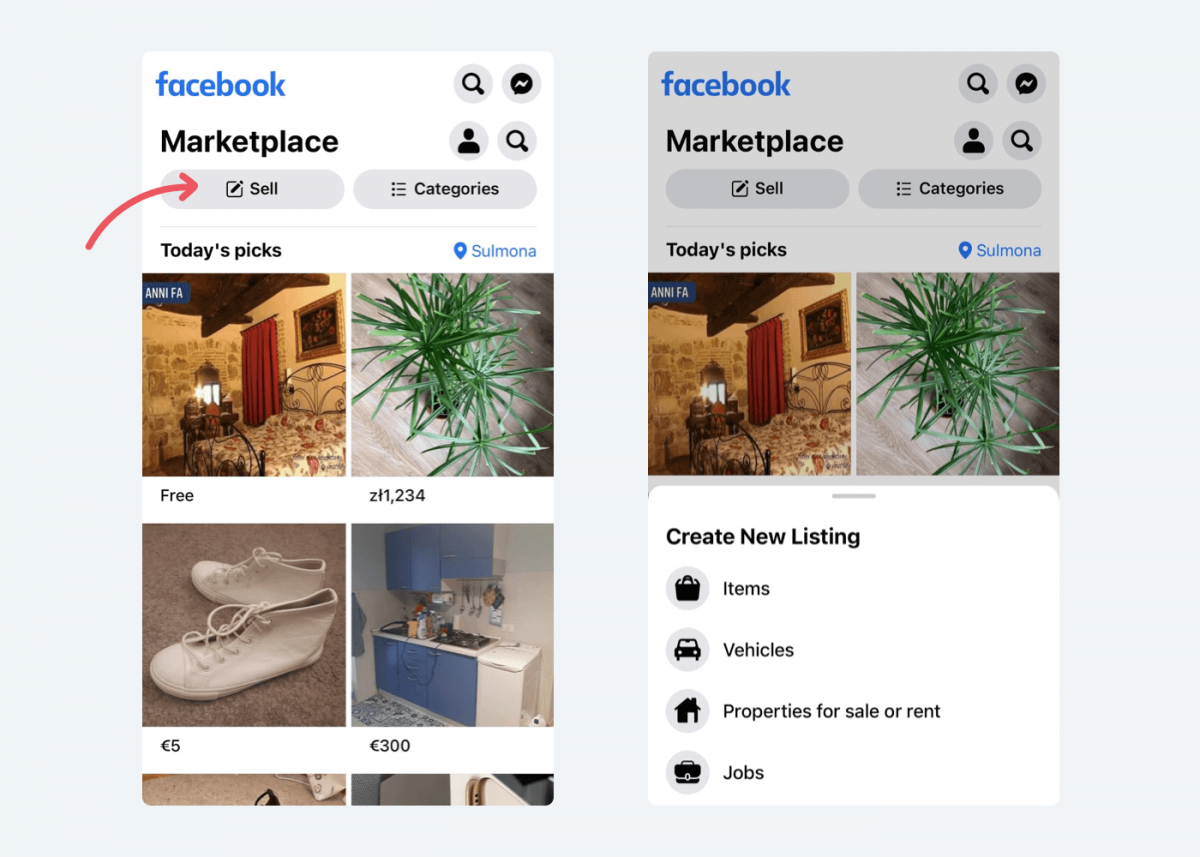 Image showing how to start selling on FB Marketplace.