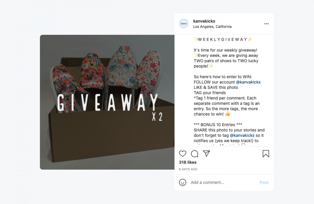 Instagram post from @kanvakicks with a Weekly Giveaway