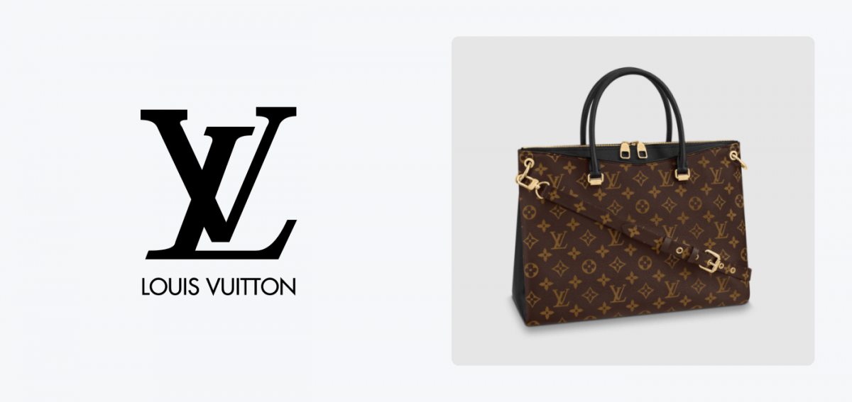 Louis Vuitton logo and its usage on a handbag