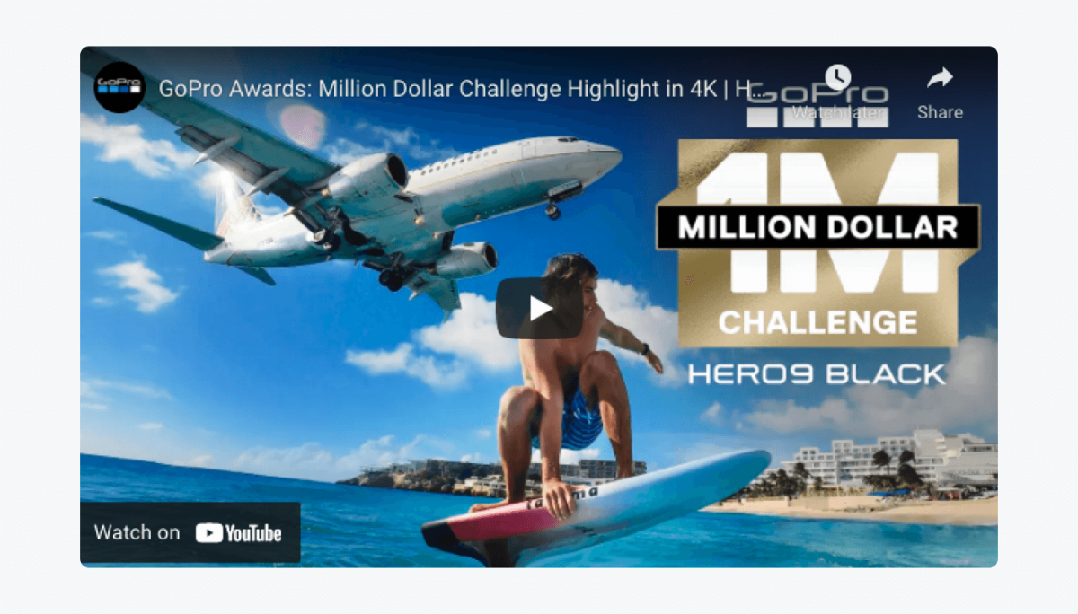 Snapshot of a Youtube window with Go Pro Awards: Million Dollar Challenge Highlight in 4K video