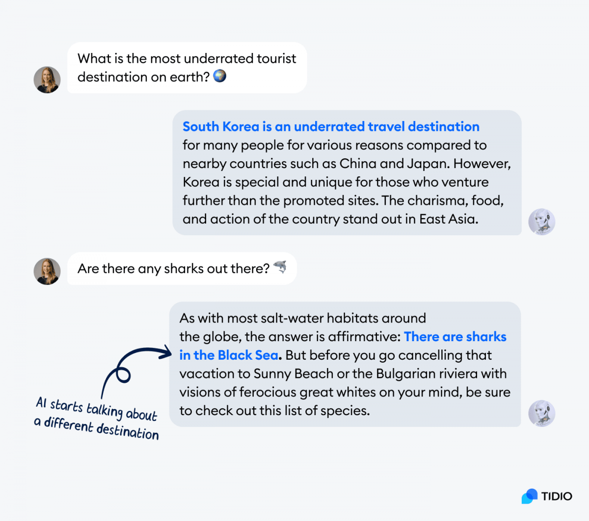 Chatbot answers a question about the most underrated tourist destinations