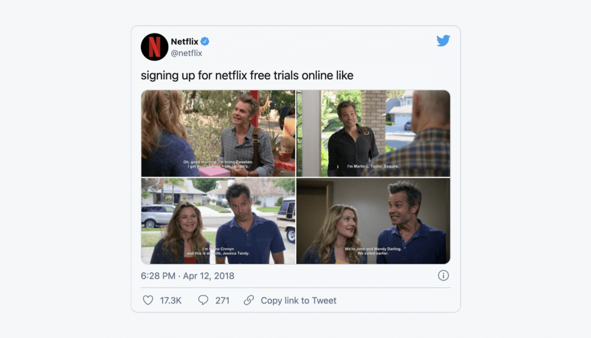 Netflix frequently uses meme-based marketing on their social media channels