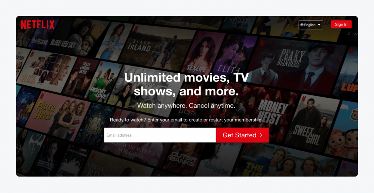 Netflix's starting page