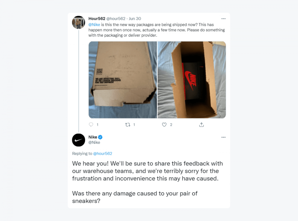 Nike's response to an angry customer's tweet