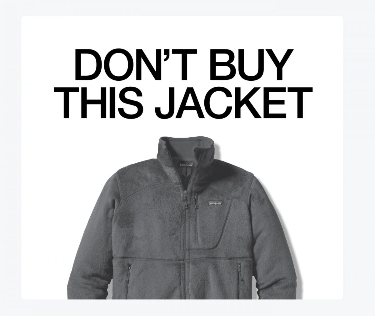 "Don't buy this jacket" banner by Patagonia 