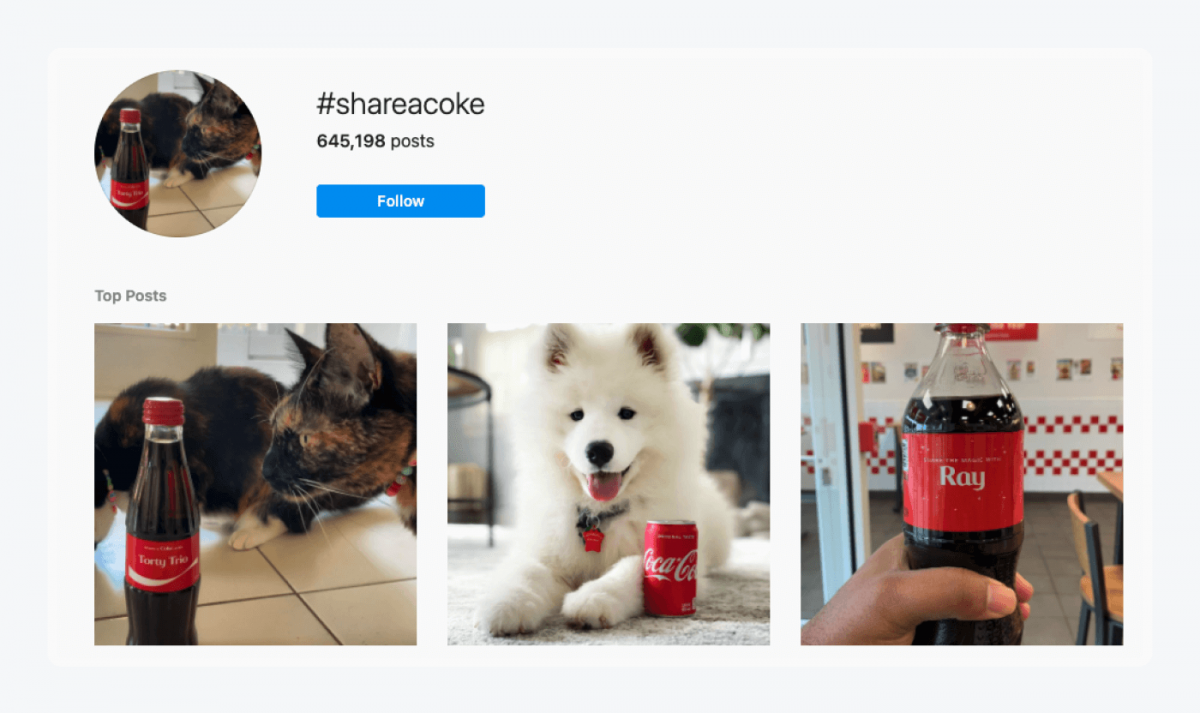 Instagram results page for #ShareACoke hashtag