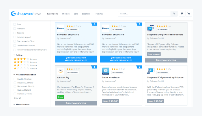 Extensions available in the official Shopware store