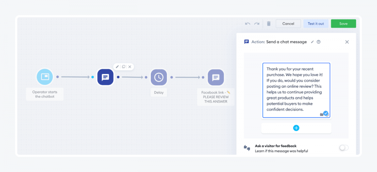  Social media chatbot script in Tidio panel