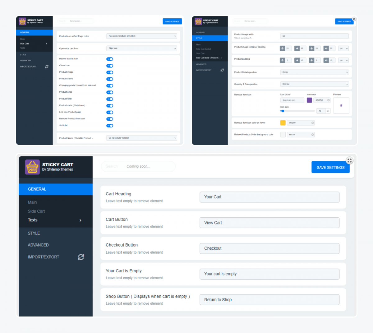 Panel previews of Floating Sticky Cart