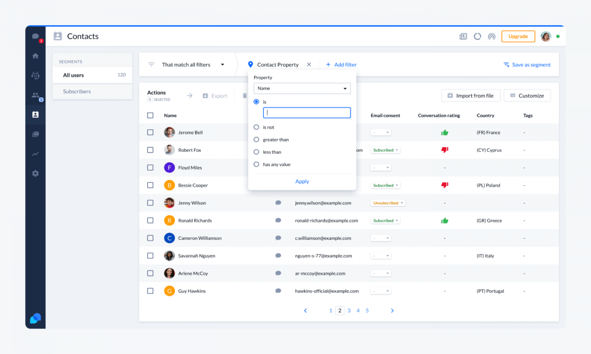 Tidio contacts panel