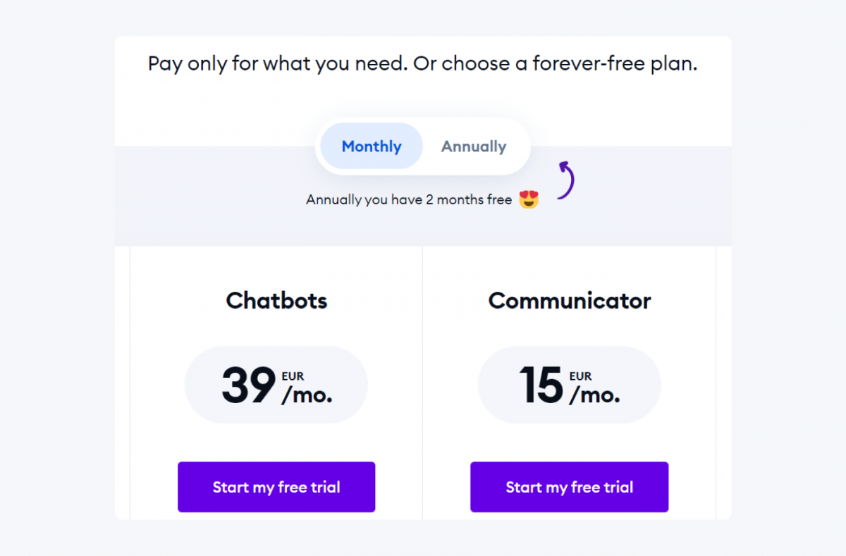 Tidio pricing page