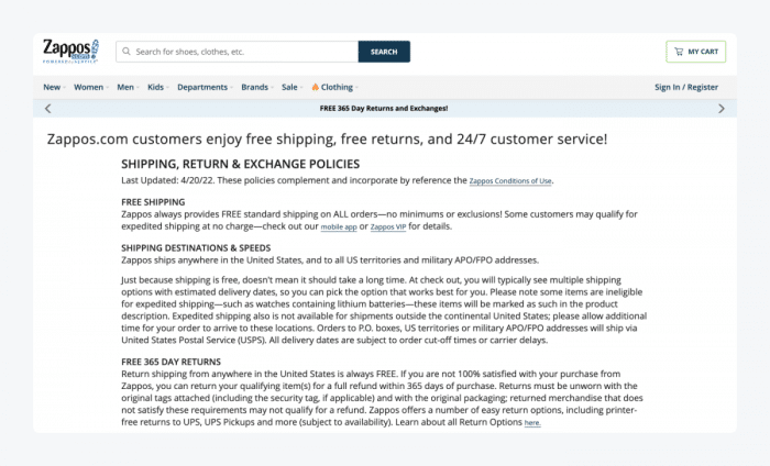 zappos return policy