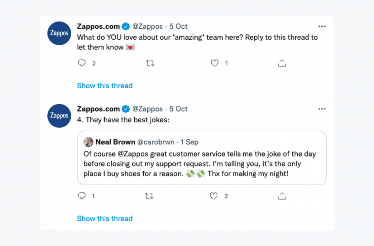 Zappos's reply to a customer's tweet